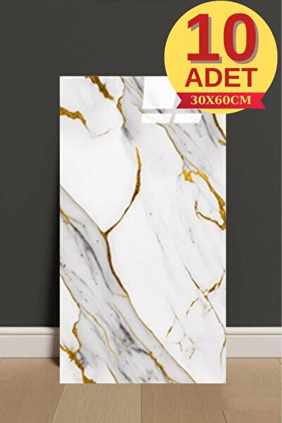 Renkli Duvarlar 10 Adet 30X60cm Yaldız Mermer Desen Yapışkanlı Köpük Duvar Pa...