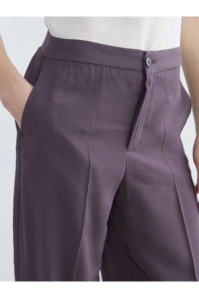 LC Waikiki Γυναικείο παντελόνι με ψηλή μέση και φαρδιά μπατζάκια σε χρώμα δαμ...