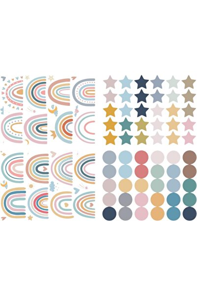 BPA ملصقات جدارية ®، 4 أوراق ملصقات جدارية لطيفة، تصميم نقاط قوس قزح ونجوم، ي...