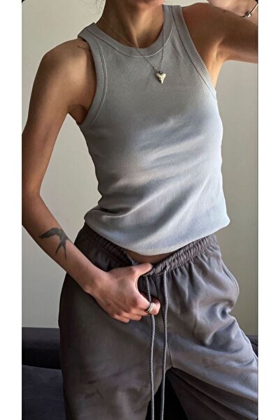 Hira Clothing Kadın Fitilli Pamuklu Premium Dokulu Halter Yaka Esnek Basic Uz...