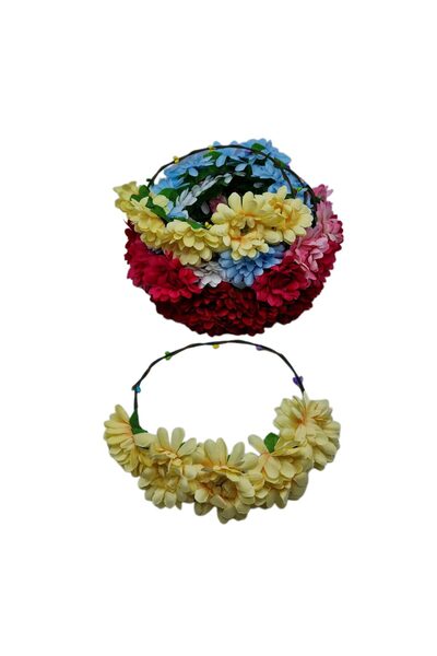 decotoys Bentiță cu 5 flori artificiale colorate 12/set