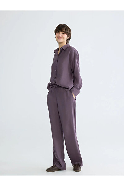 LC Waikiki Pantaloni de damă cu talie elastică și picior larg, culoare prune