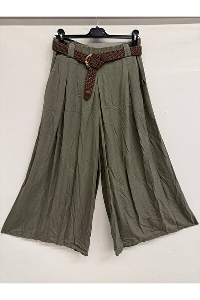 della moor Γυναικείο Χακί Ιταλικό Παντελόνι με Φαρδιά Μπατζάκια K Ζώνη i με Ε...