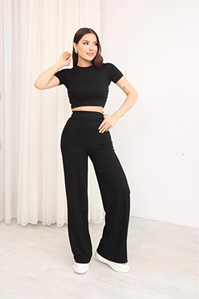 Elit Women's Modal Fabric Crew Neck Short Sleeve Cropped Bottom Top Set