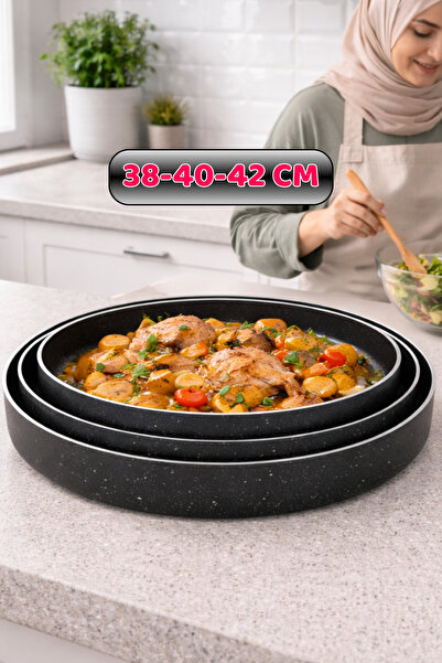 MEŞELER Granite Oven Tray 3 Pieces XXL Extra Large Size (38-40-42 cm)