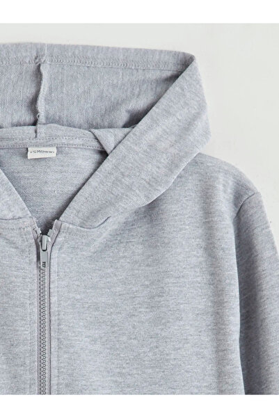 LC Waikiki Gray Hooded Boy's Zippered Sweatshirt