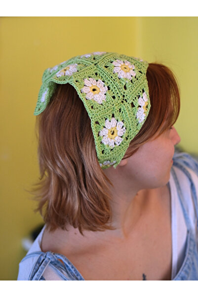Noê Studio El Yapımı Örgü Bandana | Daisy Granny Square Tığ İşi Bandana | Yazlık Renkli Örgü Bandana