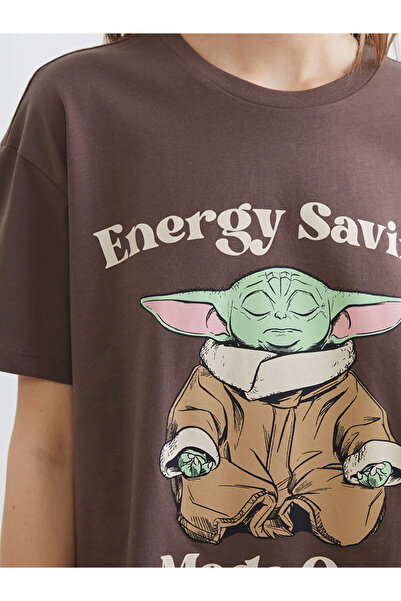 LC Waikiki Καφέ γυναικείο μπλουζάκι The Mandalorian με τύπωμα