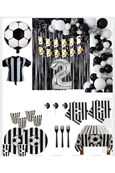 Mehca taraftar 16 kişilik siyah beyaz (BJK) 2 yaş balonlu doğum günü konsepti