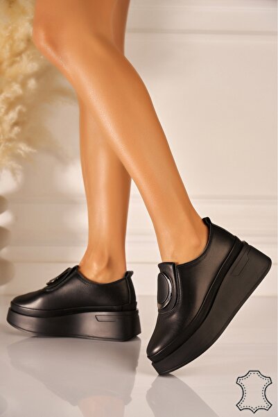 Joana Μαύρα Αθλητικό παπούτσι Nyasia από Γνήσιο Δέρμα με σόλα 5 εκ.