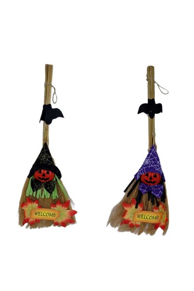 decotoys Straw broom ornament 2/set