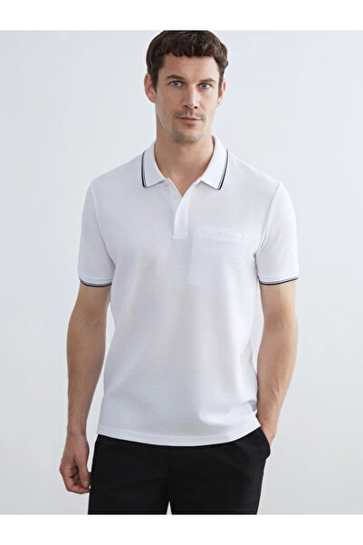 LC Waikiki Tricou alb cu guler polo pentru bărbați texturat