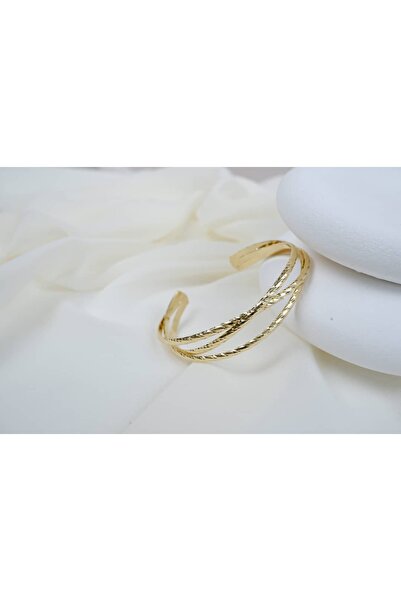 ATELİER TUĞBA Klpç058 Flat and Cross Textured Triple Open Gold Clamp (Adjusta...