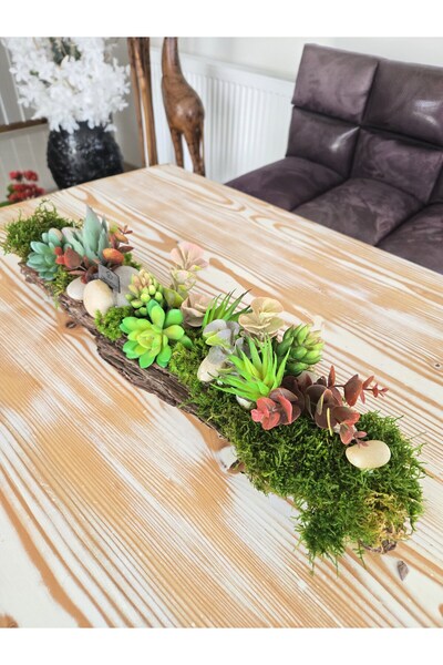 Decoroon El Yapımı Dekoratif Obje | Gerçek Ağaç Kabuğu ve Şoklanmış Yosunlu U...