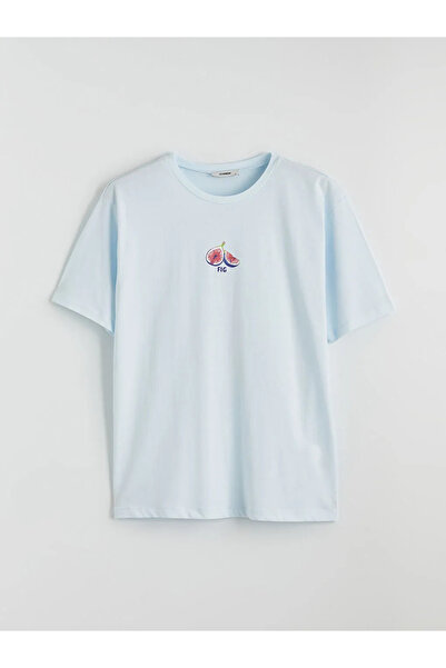 LC Waikiki Blue Crew Neck Printed Oversize Women's T-Shirt