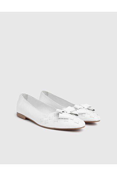 İLVİ Vireya Genuine Leather White Women's Ballet Flats