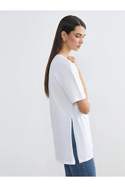 LC Waikiki White crew neck Slit women's t-shirt