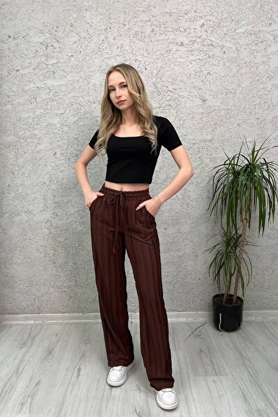 Veni Life Textured Pants with High Waist Elastic and Laces