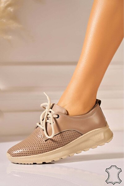 Joana Eiza Khaki Genuine Leather Sneakers