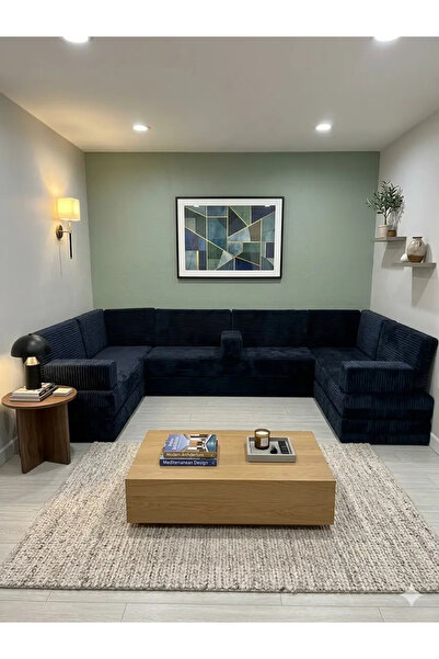 BAKIRÖZÜ HOME Premium Kadife Kumaş, Konforlu Yer Kanepesi ,Modüler Şark Köşes...