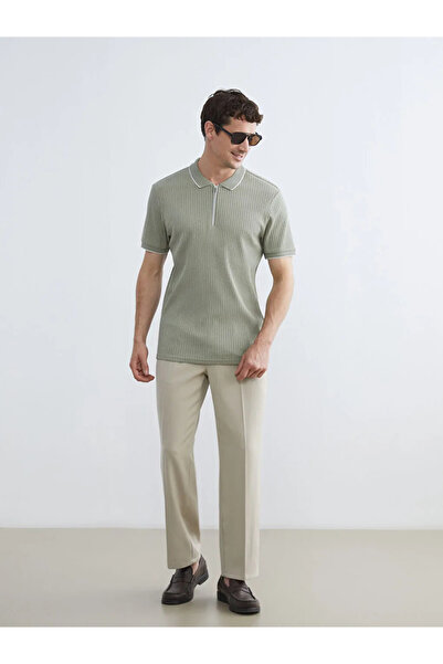 LC Waikiki Khaki Polo Neck Striped Men's T-Shirt