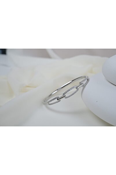 ATELİER TUĞBA KLPÇ085 سلسلة حلقية كبيرة مرصعة بالحجارة الفضية من الفولاذ (الق...