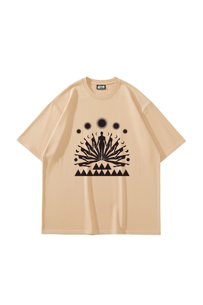 Sekizbiraltı Tricou unisex bej Spirit cu imprimeu supradimensionat