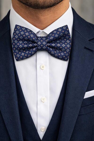 Kravatkolik Navy Blue Motif Pattern Bow Tie P2029