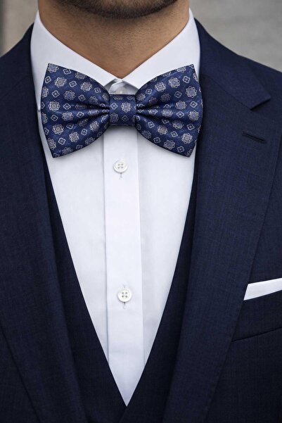 Kravatkolik Blue Motif Pattern Bow Tie P2012