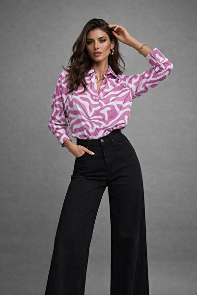 Rich Women's Patterned Long Sleeve Oversized Shirt