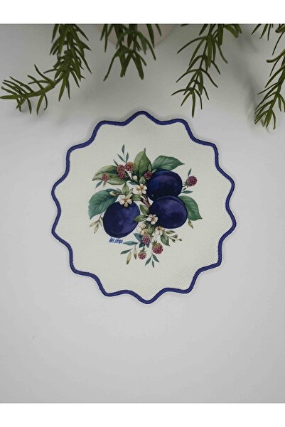 decofav Purple Plum Patterned Embroidered Edge Cocktail Napkin 1 Piece