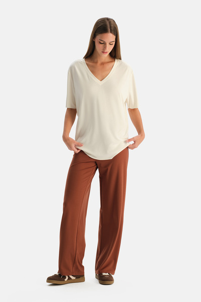 Dagi PANTALONI CU ȘNUR wide-leg DIN AMESTEC DE RAION