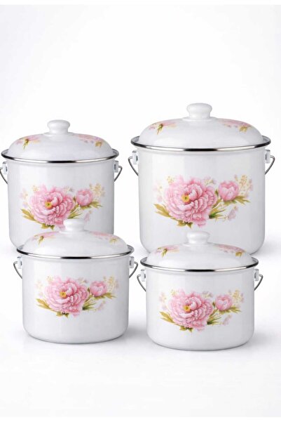Ebru Metal Floral Print Set of 4 Bakraç Yogurt and Nut Containers 18-20-22-24 cm
