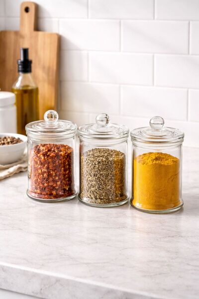 YzHome 3-Piece Glass Vacuum Lid Spice Jar 450ml