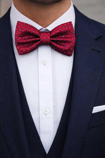 Kravatkolik Red Small Pattern Bow Tie P2006