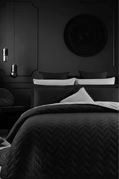 İQON Double-Sided Quilted Double Bedspread Set Black