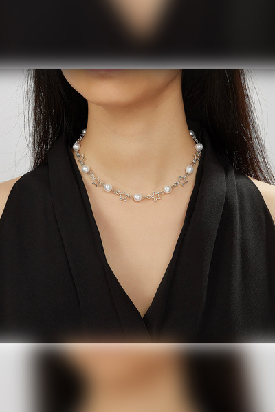 TREND COLLECTİON Yıldız Detaylı İnci Kolye – Minimal Zarif Kadın Kolye