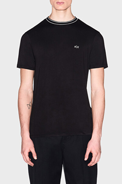 Armani Exchange Μπλουζάκι με λογότυπο, κανονική εφαρμογή, λεπτομέρεια με ρίγε...
