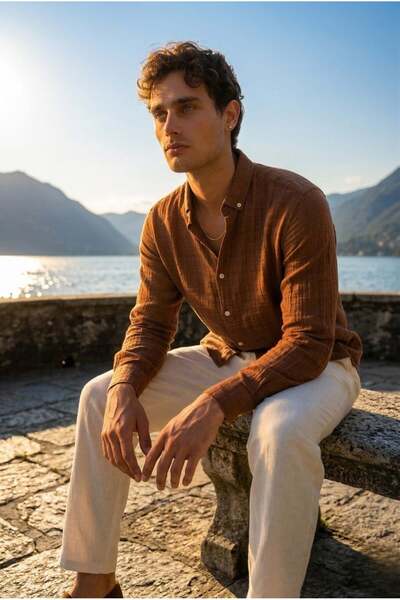 Valiberta Bien Cotton Linen Men's Shirt - Brown