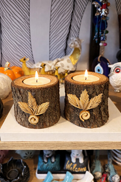 Atak Hediyelik Dekoratif 2’li kütük mumluk kalın 9x9 cm