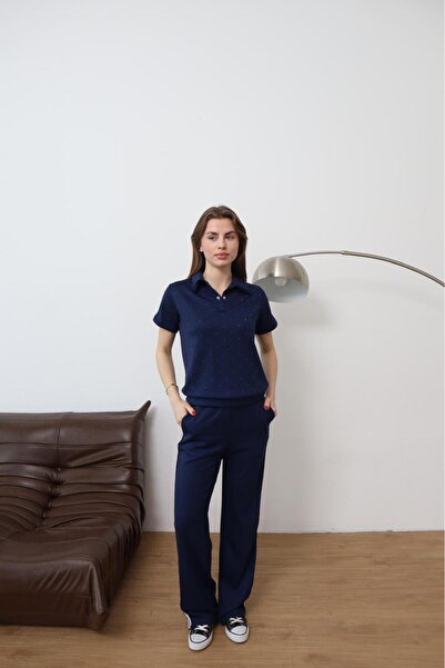 QİMYA BUTİK بلوزة نسائية من ŞANS LİFE برقبة بولو وأكمام قصيرة من القطن الممشط...