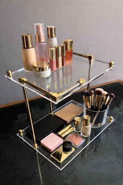 innossa pleksi dekorasyon Shiny Gold Brass 2-Tier Organizer & Organizer
