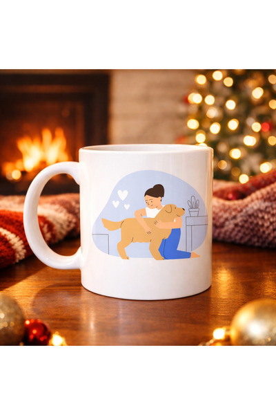 CT STONES Love-Themed Porcelain Mug with Woman and Dog Figures Model 79 – Spe...