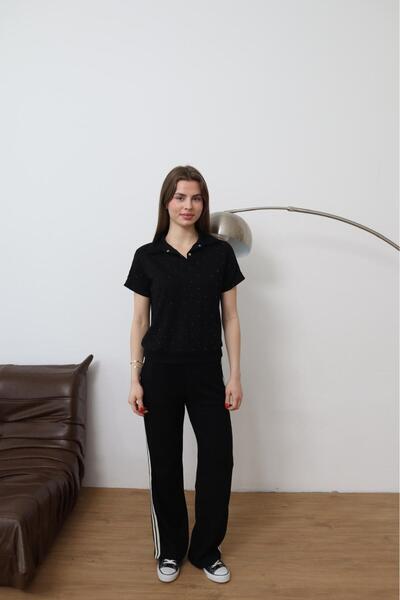 QİMYA BUTİK بلوزة نسائية من ŞANS LİFE برقبة بولو وأكمام قصيرة من القطن الممشط...