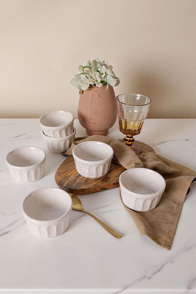 Keramika Reaktif Cream Almond Suffle Bowl 9 cm 6 Pieces Q59