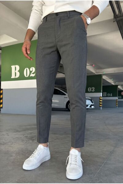 MODAMESTO Pantaloni din țesătură simplă pentru bărbați, antracit slim fit mat...