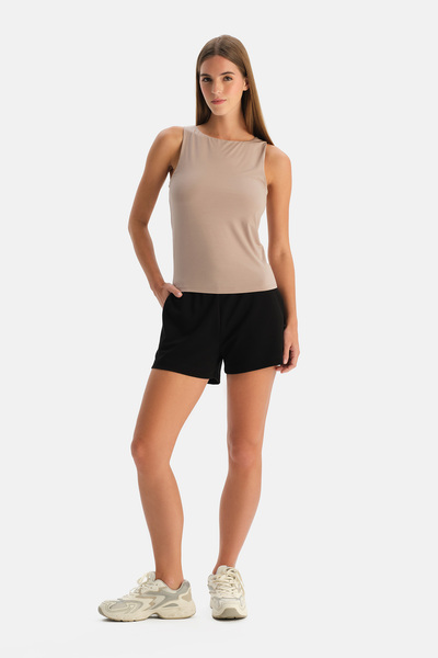 Dagi Black Rib Rayon Blended Pocketed Shorts