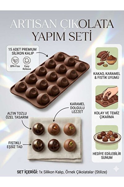 LOVYCO 15-Compartment Premium Silicone Chocolate Mold - Girdap Patterned Pral...