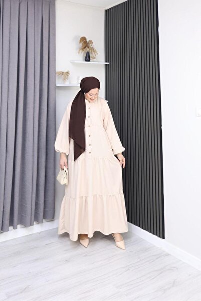 AXXAN Cotton Dress Half Placket Alacati Dress Hijab Plain Dress Does Not Sweat
