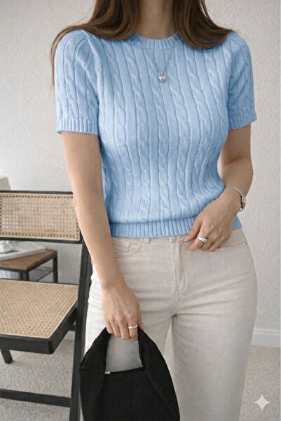 meday Clothing Kadın Kısa Kollu Triko Bluz